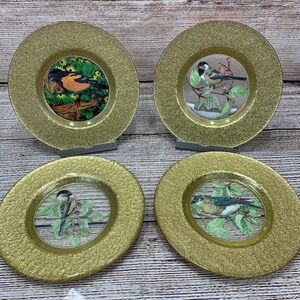 Gold Decorative Plates Birds Design Set of 4‎ Charger Plates Wall Display